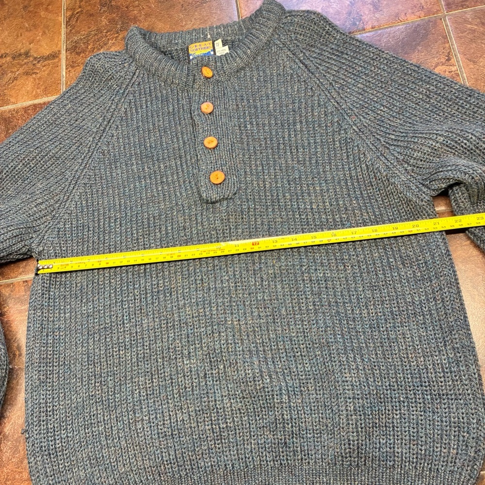 Vintage Canadian Made Wool Men's Heathered Blue Ribbed Henley Sweater - Picture 4 of 5